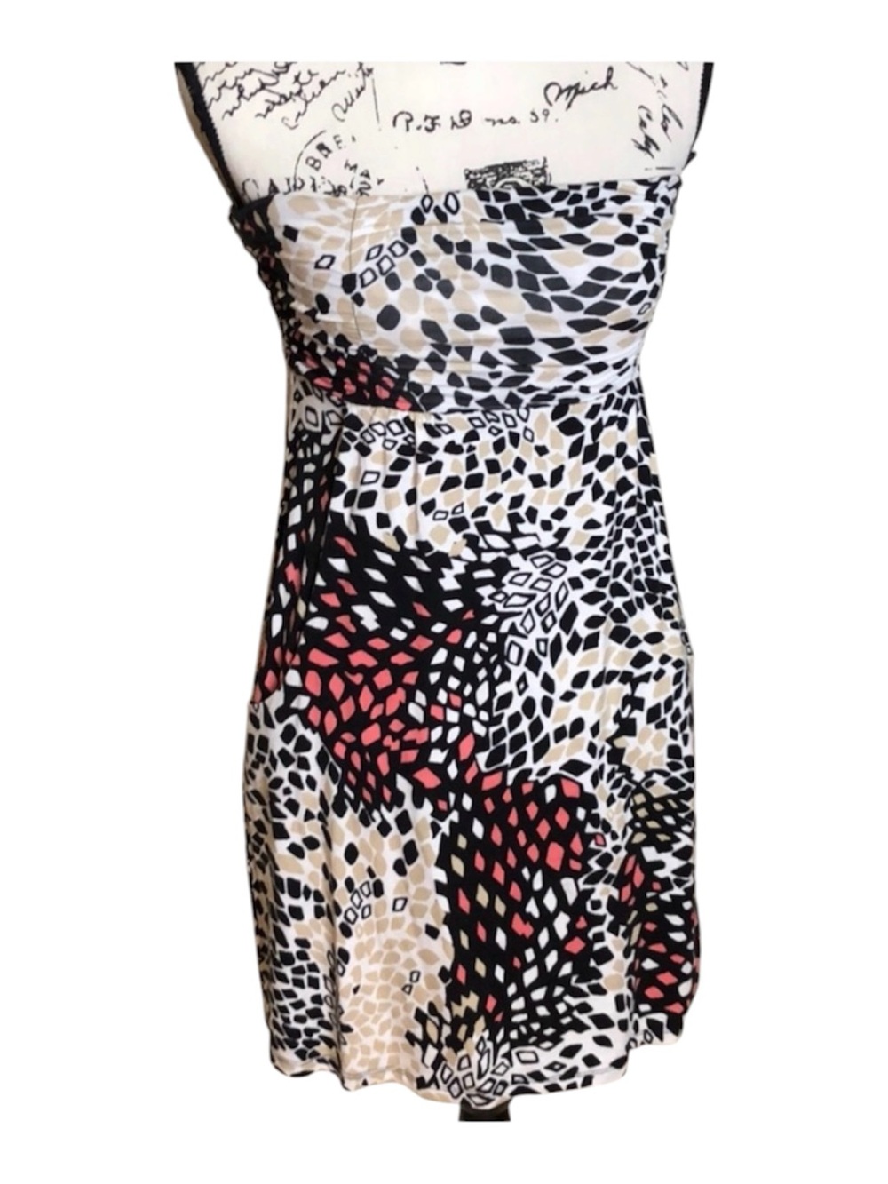 Women’s Abstract Animal Print Strapless Dress Multicolor Stretch Midi Size S